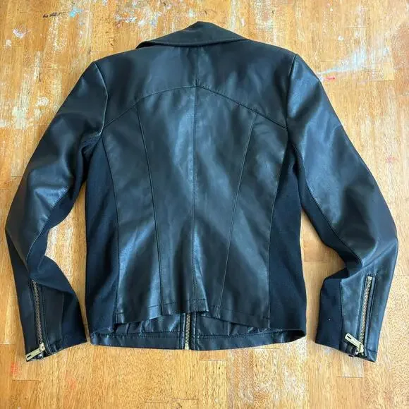 Kenneth Cole Reaction Moto Jacket Womens Small Black Faux Leather Floral Embroid - Picture 7 of 7